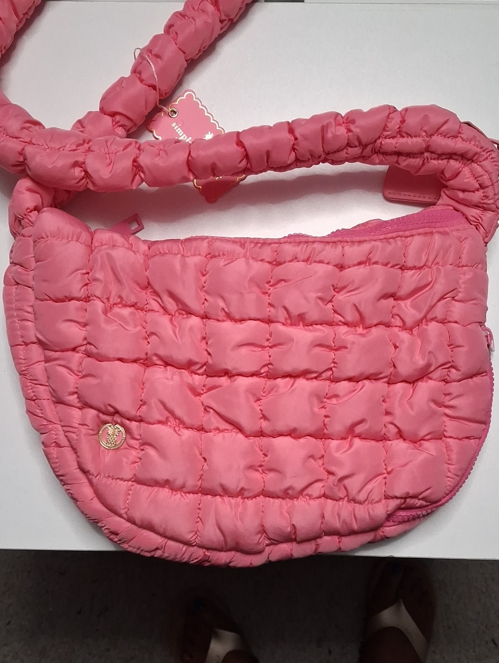 Simply Southern Pink Quilted Crossbody Bag with Ruched Strap